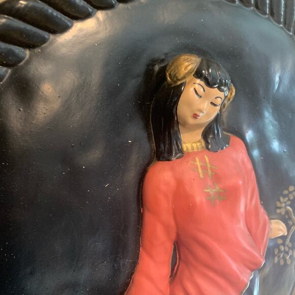 Vintage‎ MCM Mid Century Chalkware Asian Man Woman large 3D Wall Hanging Set - Picture 4 of 9